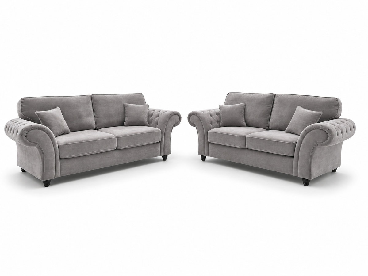 Light gray fabric loveseat and matching sofa set
