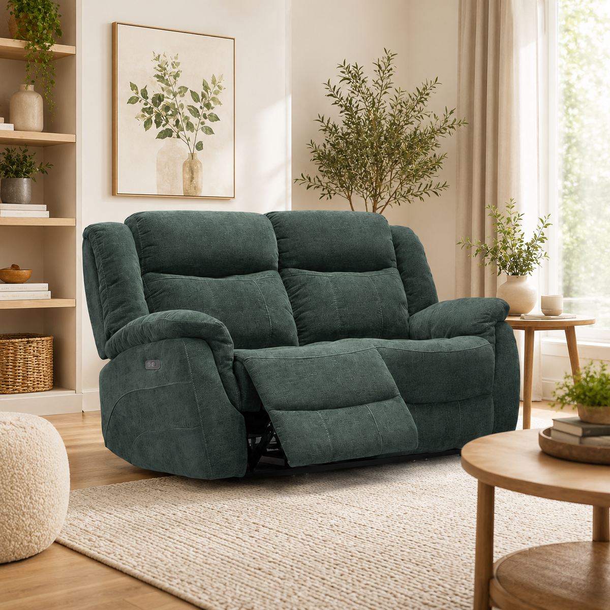 Dark teal green reclining loveseat sofa