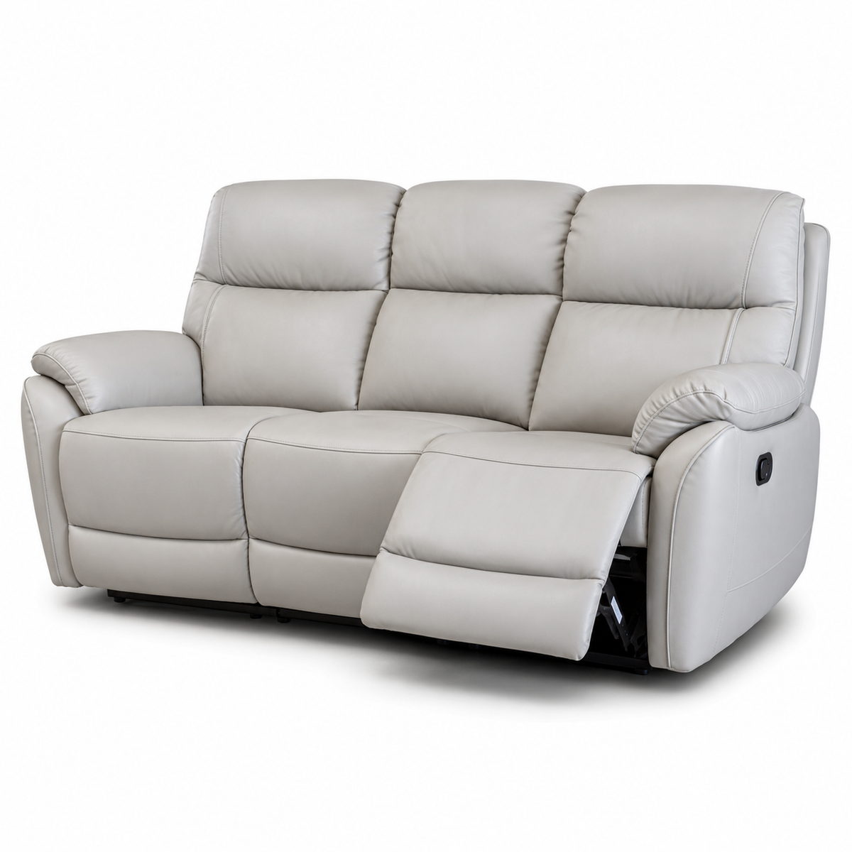 3-seater light gray leather power reclining sofa