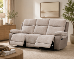 A three-seat reclining loveseat sofa upholstered 