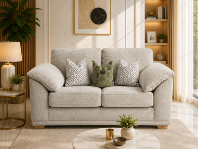 Light beige upholstered loveseat sofa
