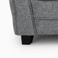 Gray upholstered chair with a close-up of the fabric texture