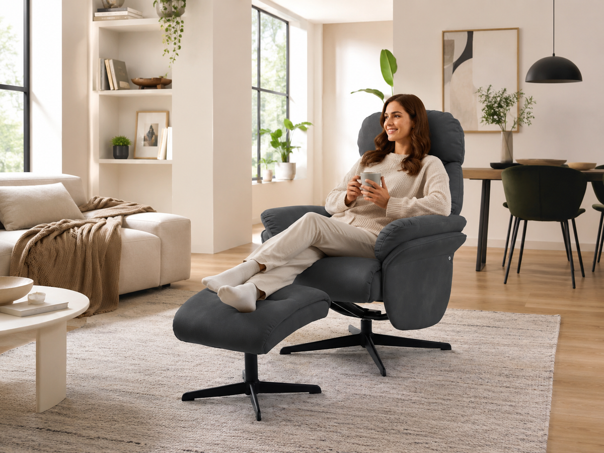 dark gray upholstered recliner chair