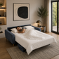 Blue upholstered convertible bed  and pillows