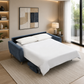 Blue convertible sofa bed in a modern bedroom 